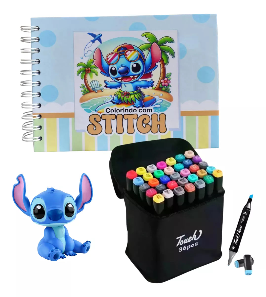 Livro De Colorir Stitch Capa Dura 48 Páginas De Desenhos+ Kit Com 60 Canetinhas