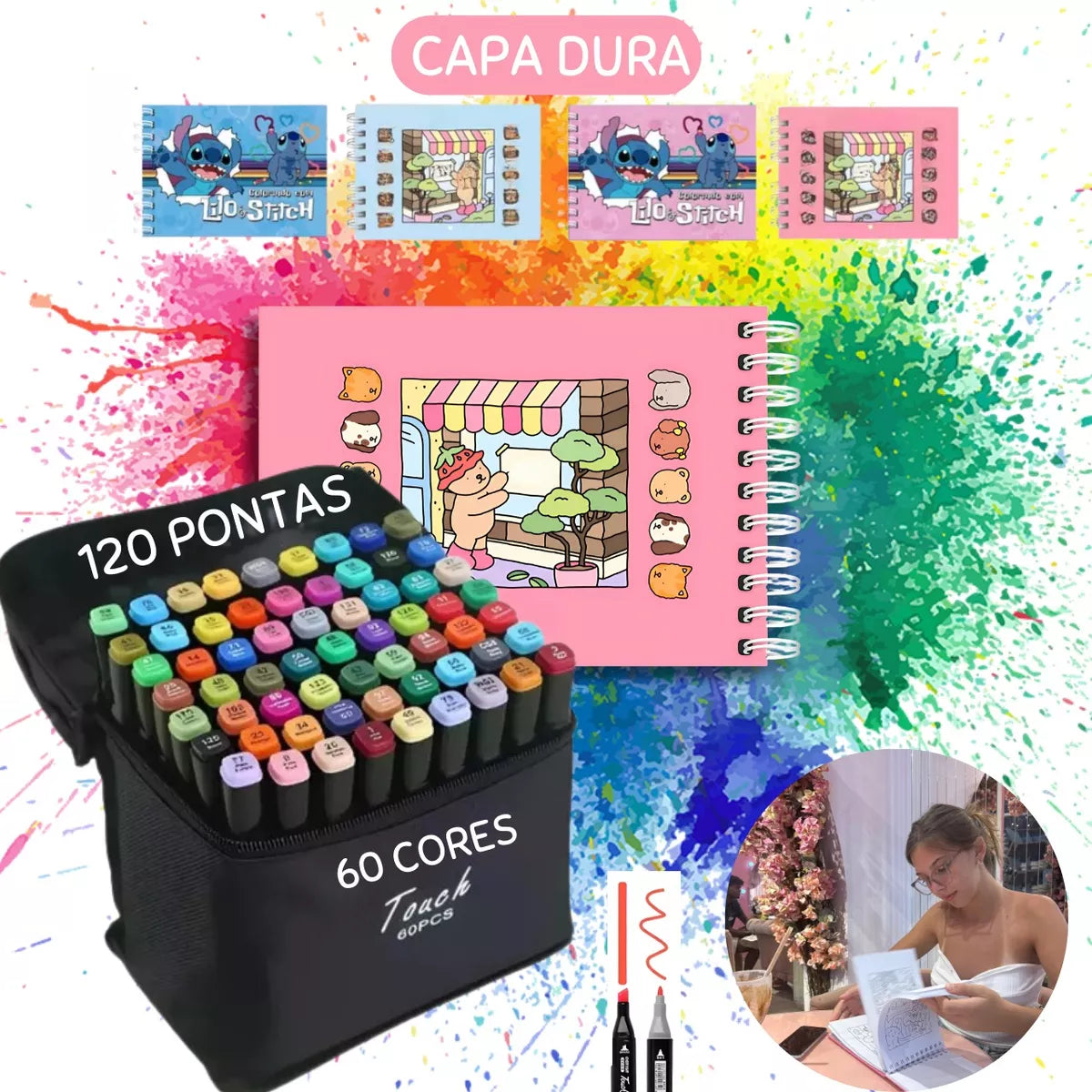 Livro De Colorir Boobie Goods + Kit 60 Canetinhas