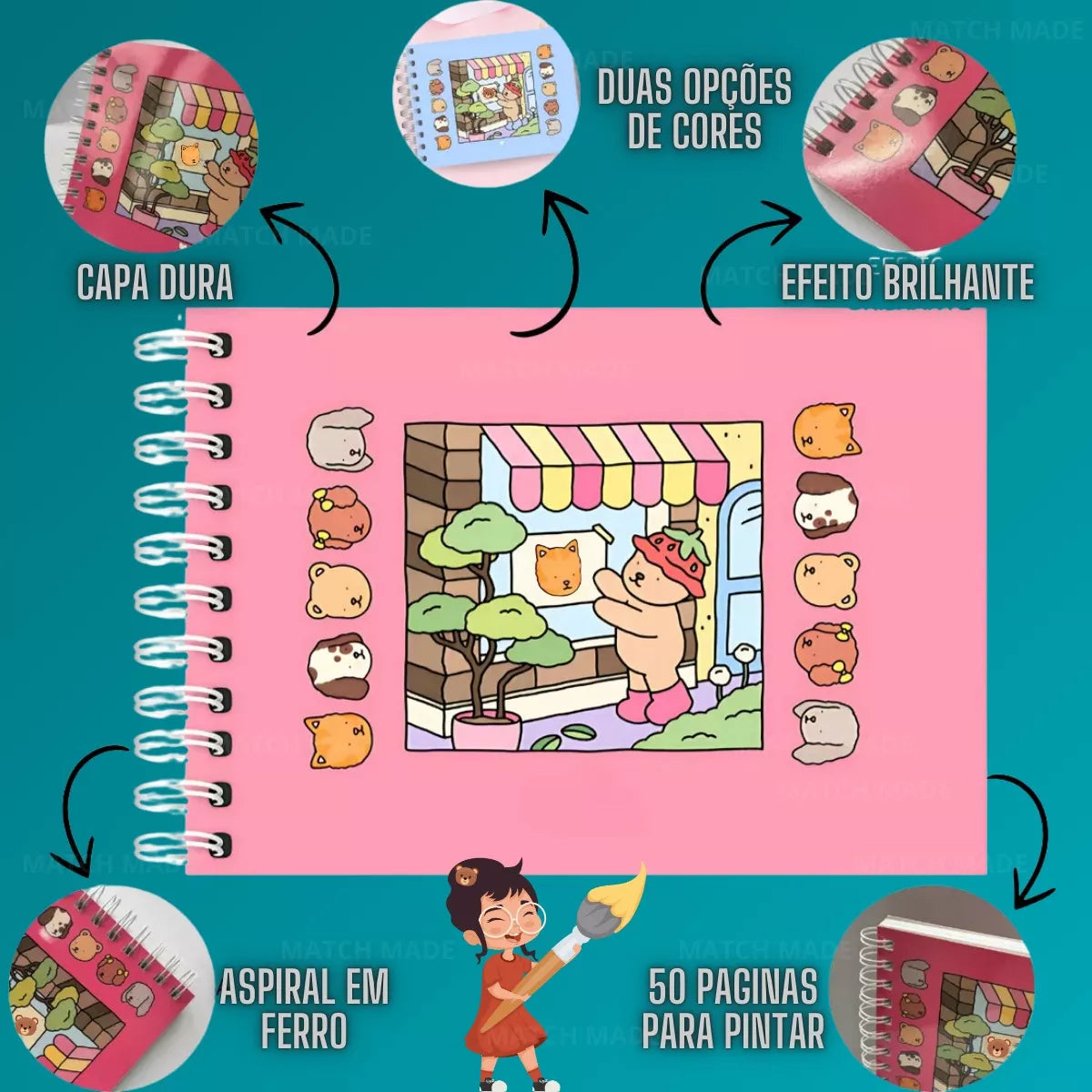 Kit Livro De Colorir + 48 Canetinhas Ponta Dupla