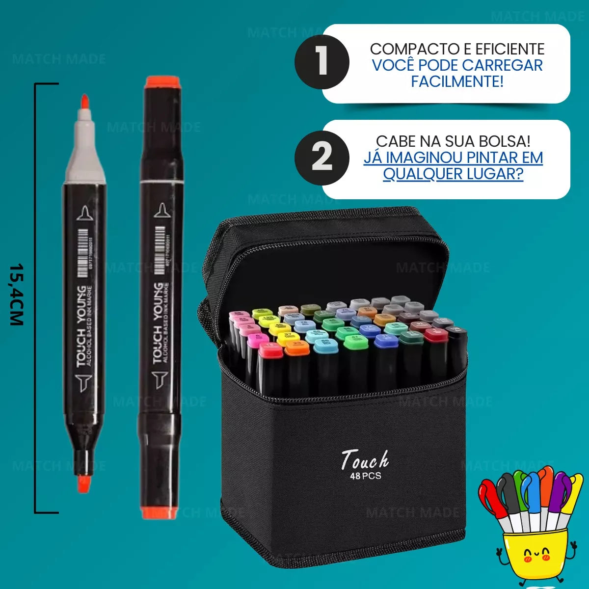 Kit Livro De Colorir + 48 Canetinhas Ponta Dupla