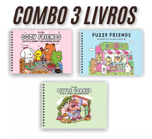 Kit Com 3 Livros De Colorir Cozy Friends + Fuzzy Friends + Little Corner Capa Dura A5